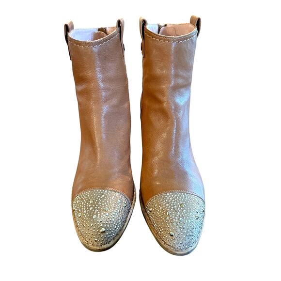 Stuart Weitzman 7.5 Rhinestone Studded Western Ankle Boots Leather Cowboy Brown - Picture 2 of 11